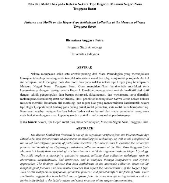 Pola dan Motif Hias pada Koleksi Nekara Tipe Heger di Museum Negeri Nusa  Tenggara Barat 